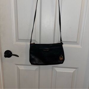 Calvin Klein Black Leather Crossbody Bag with Gold Hardware
